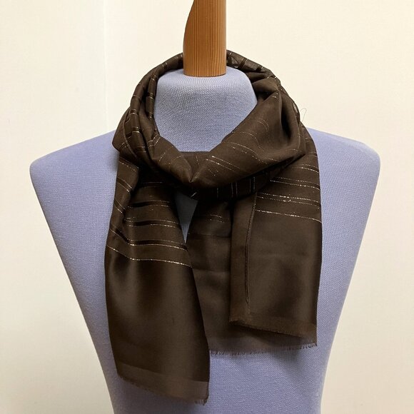 Monique Martin Sheer Scarf Brown with Gold Vintage Head Neck Hair Accessory - Picture 6 of 6